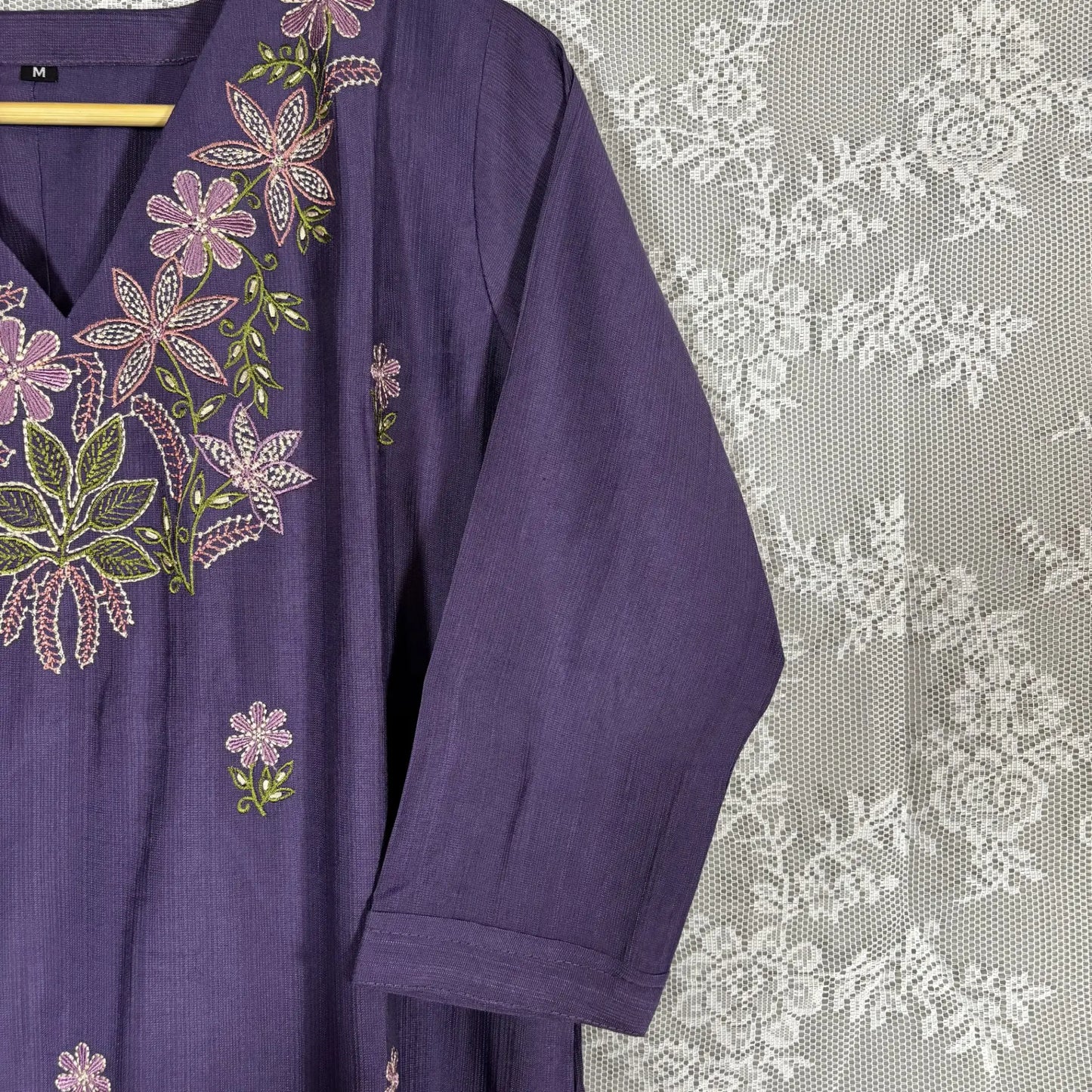 Purple Floral Embroidered Kurthi | S2-005