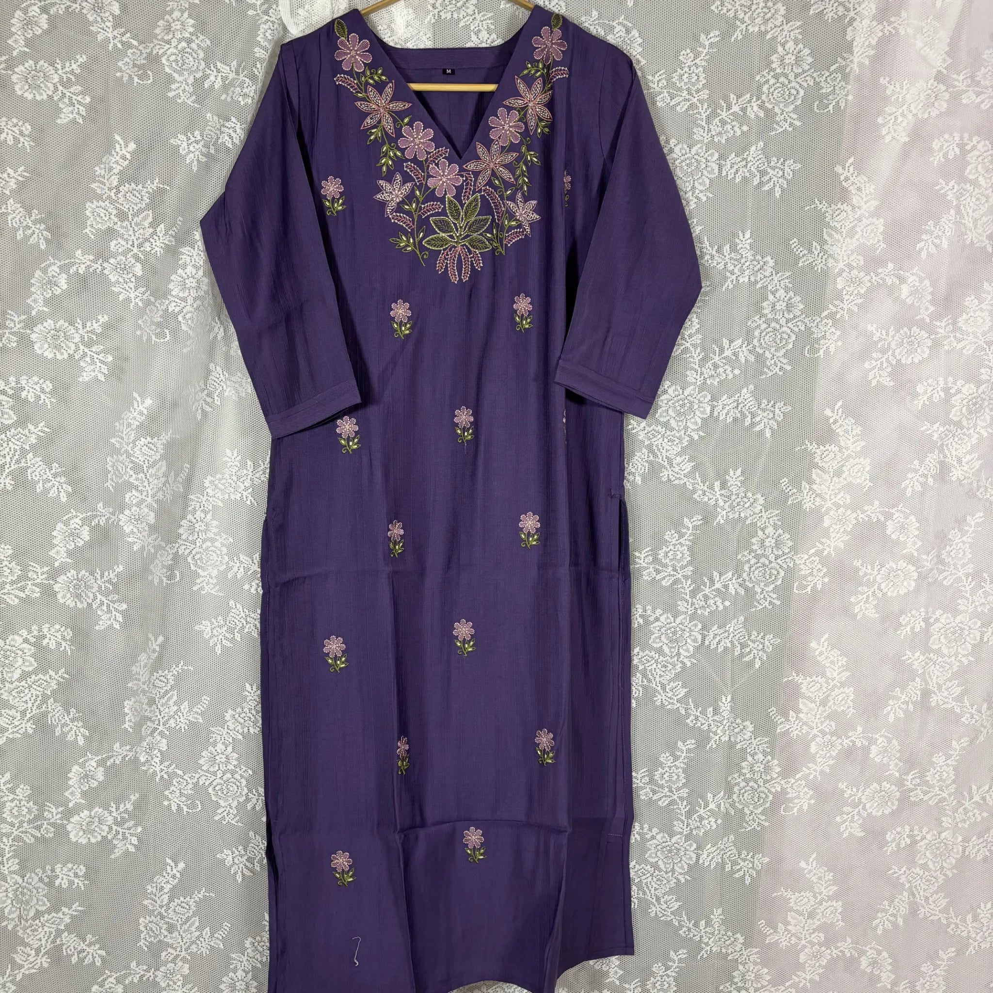 Purple Floral Embroidered Kurthi | S2-005