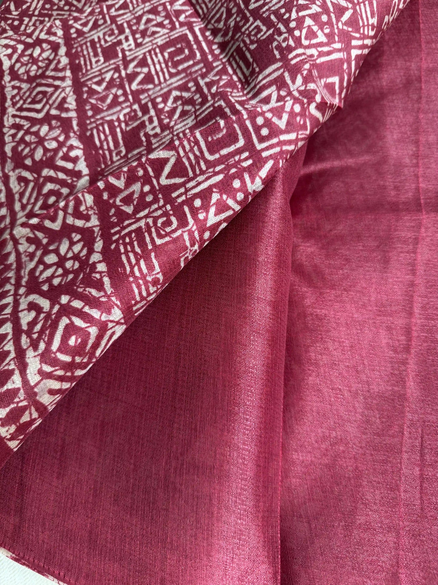 Red Khadi Silk Saree with geometric block print Body and geometric block pattern Border and pallu