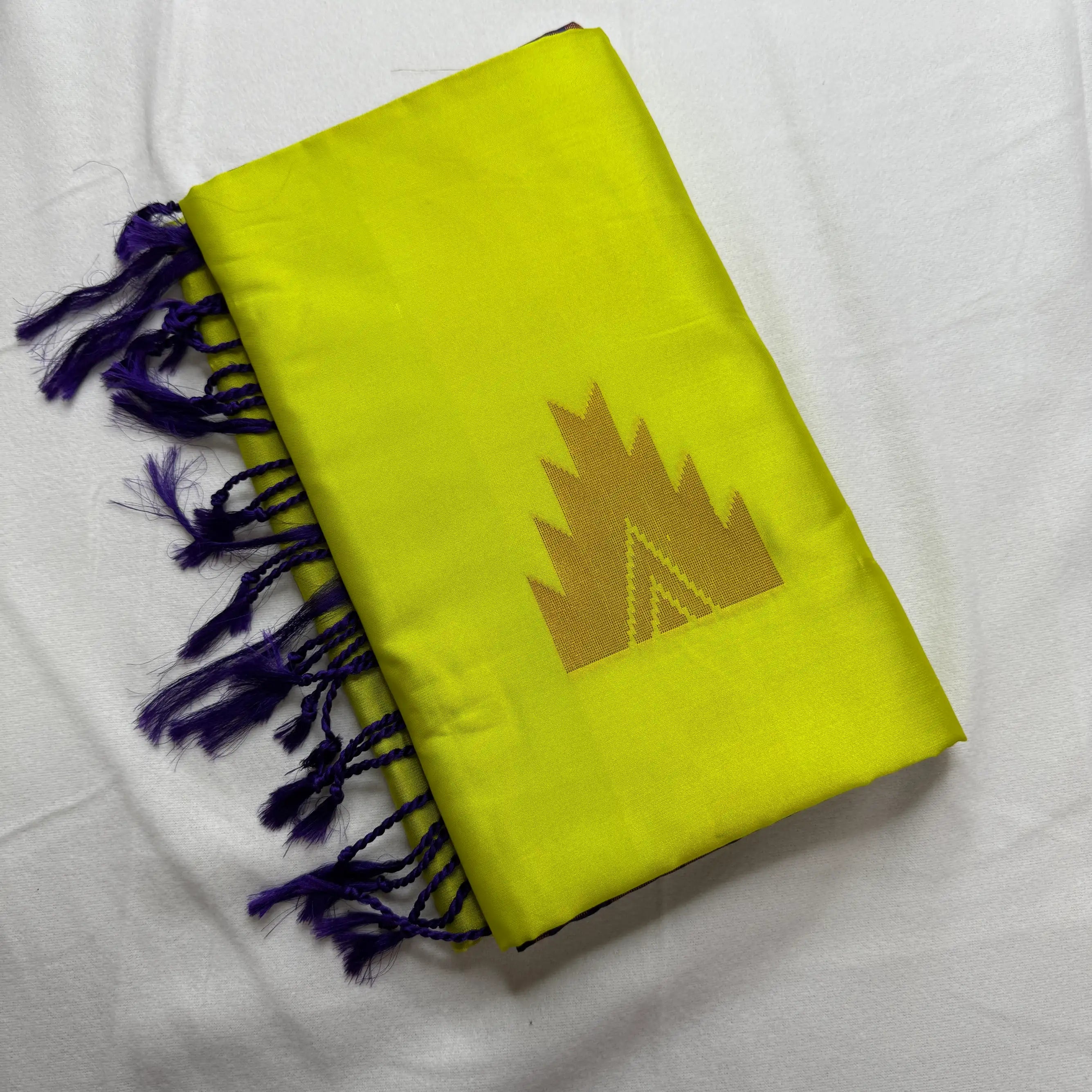 Neon Yellow & Purple – Soft Silk Saree with Temple Border -SKU: J4-011