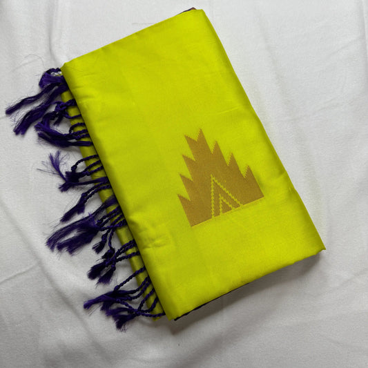 Neon Yellow & Purple – Soft Silk Saree with Temple Border -SKU: J4-011