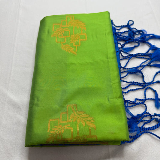 Vibrant Green & Blue – Soft Silk Saree with Floral Pallu -SKU: J4-013