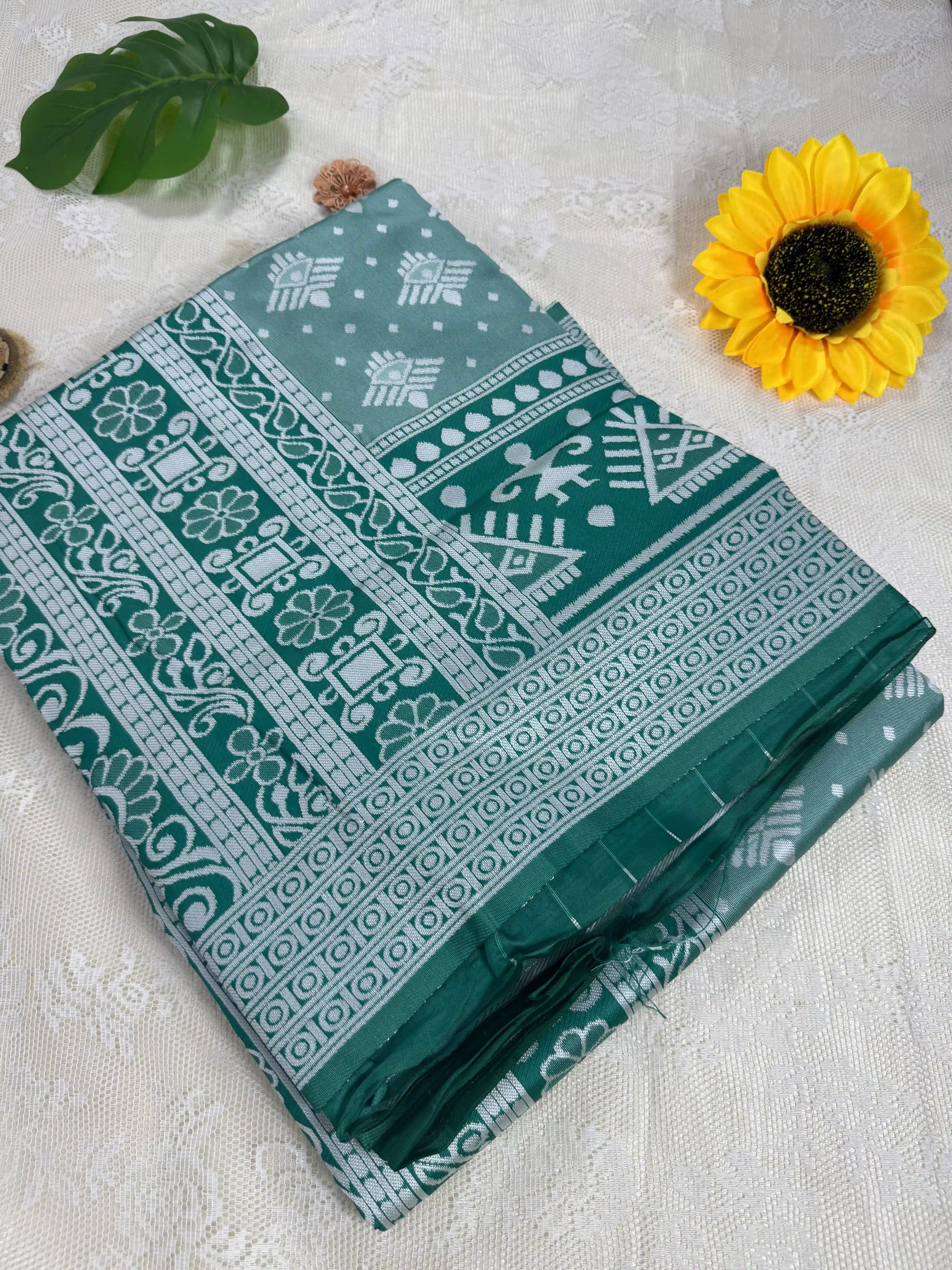 Winter Silk - Rich Emerald Green Cotton Silk Saree with Silver Zari work