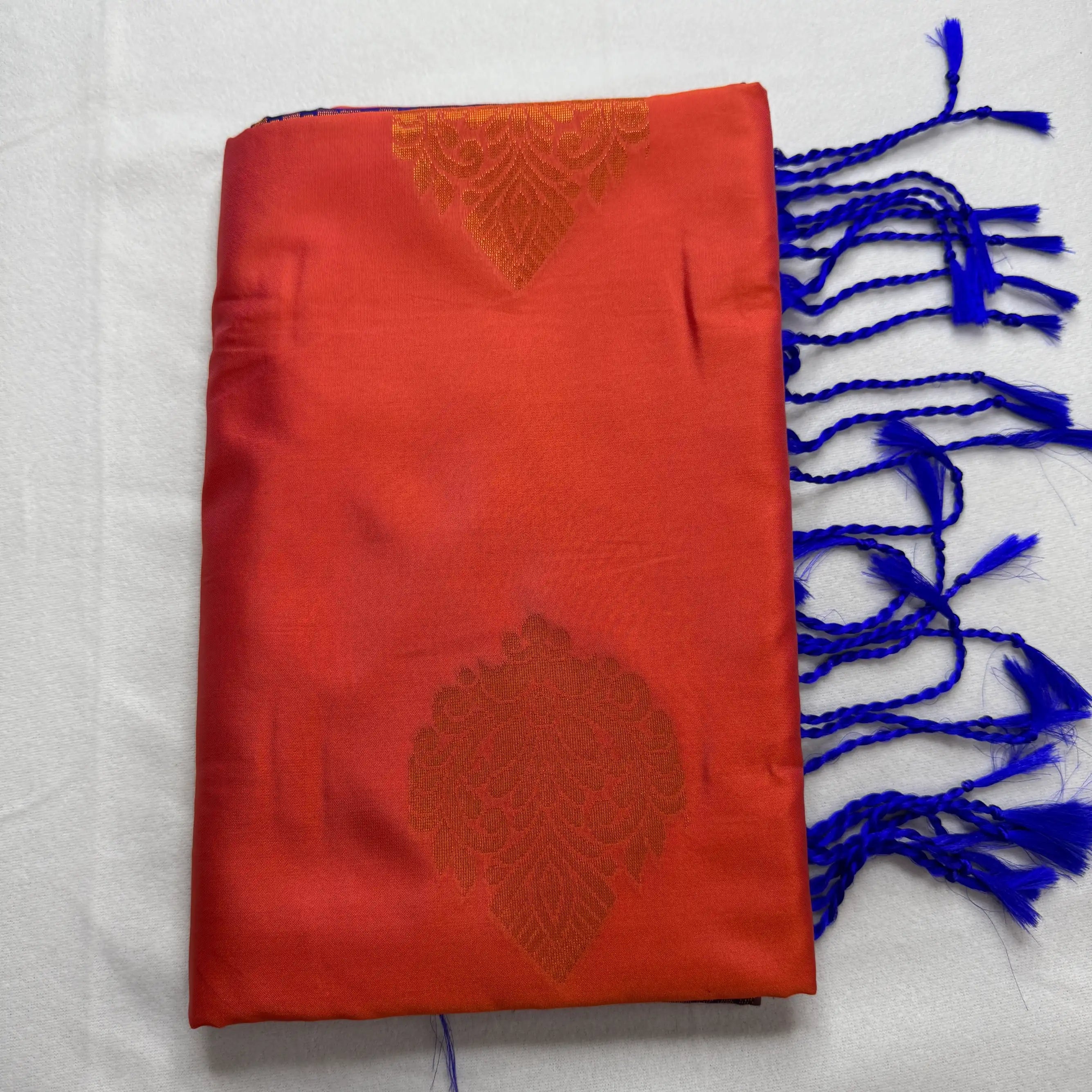 Vibrant Orange & Blue – Soft Silk Saree with Floral Pallu -SKU: J4-001