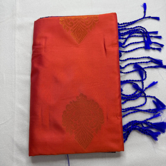 Vibrant Orange & Blue – Soft Silk Saree with Floral Pallu -SKU: J4-001