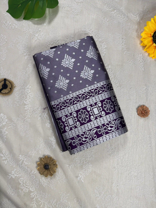 Winter Silk - Rich Purple Cotton Silk Saree with Silver Zari work