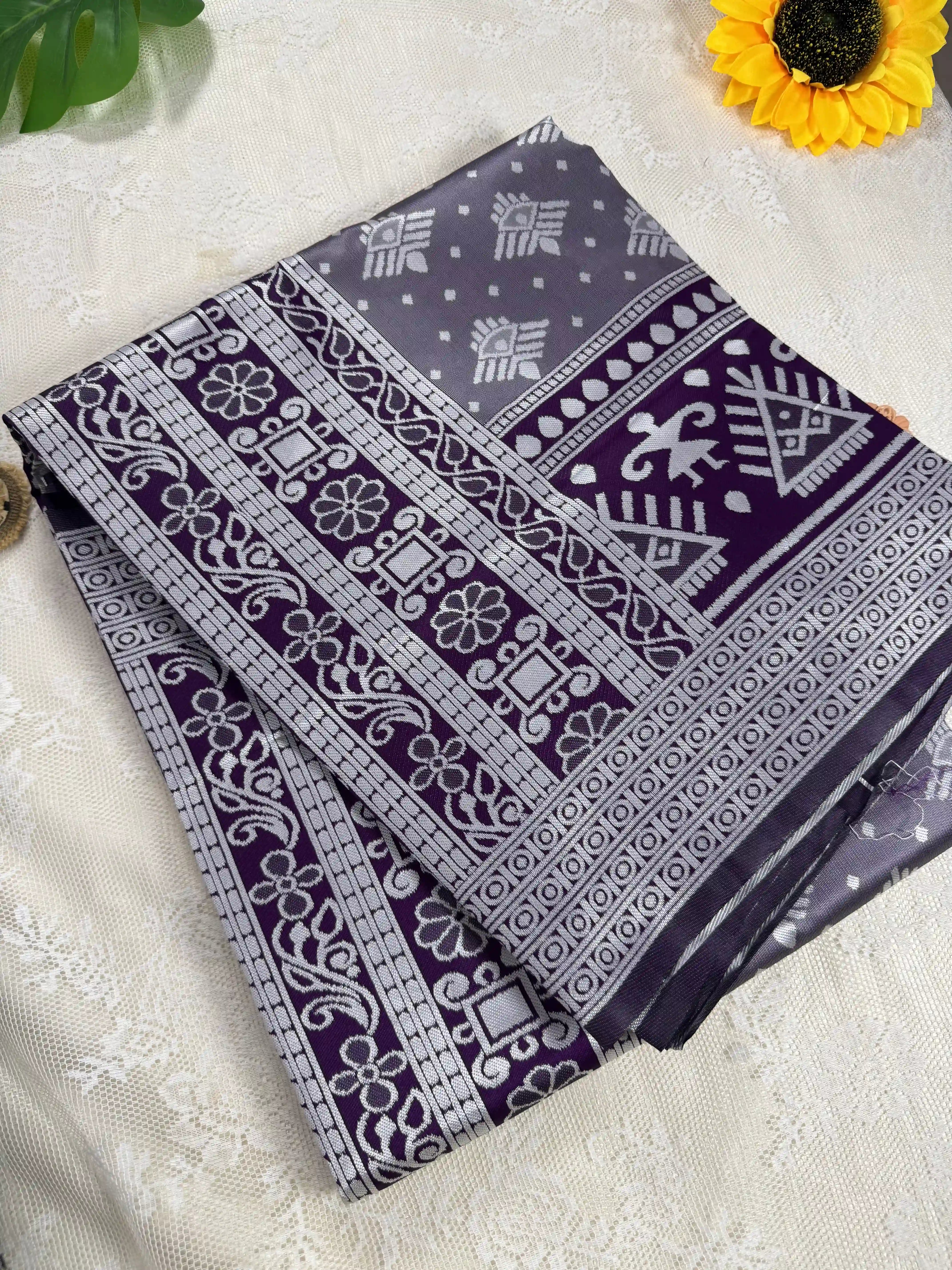 Winter Silk - Rich Purple Cotton Silk Saree with Silver Zari work