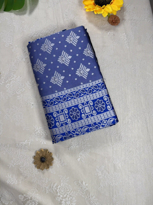 Winter Silk - Royal Blue Cotton Silk Saree with Silver Zari work
