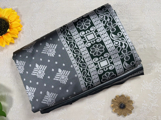 Winter Silk - Rich Dark Green Cotton Silk Saree with Silver Zari work