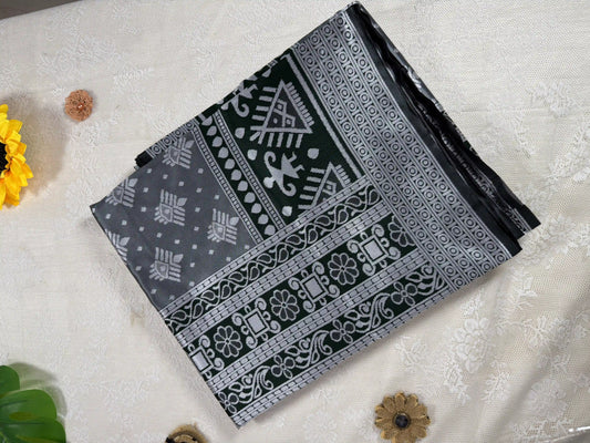 Winter Silk - Rich Dark Green Cotton Silk Saree with Silver Zari work