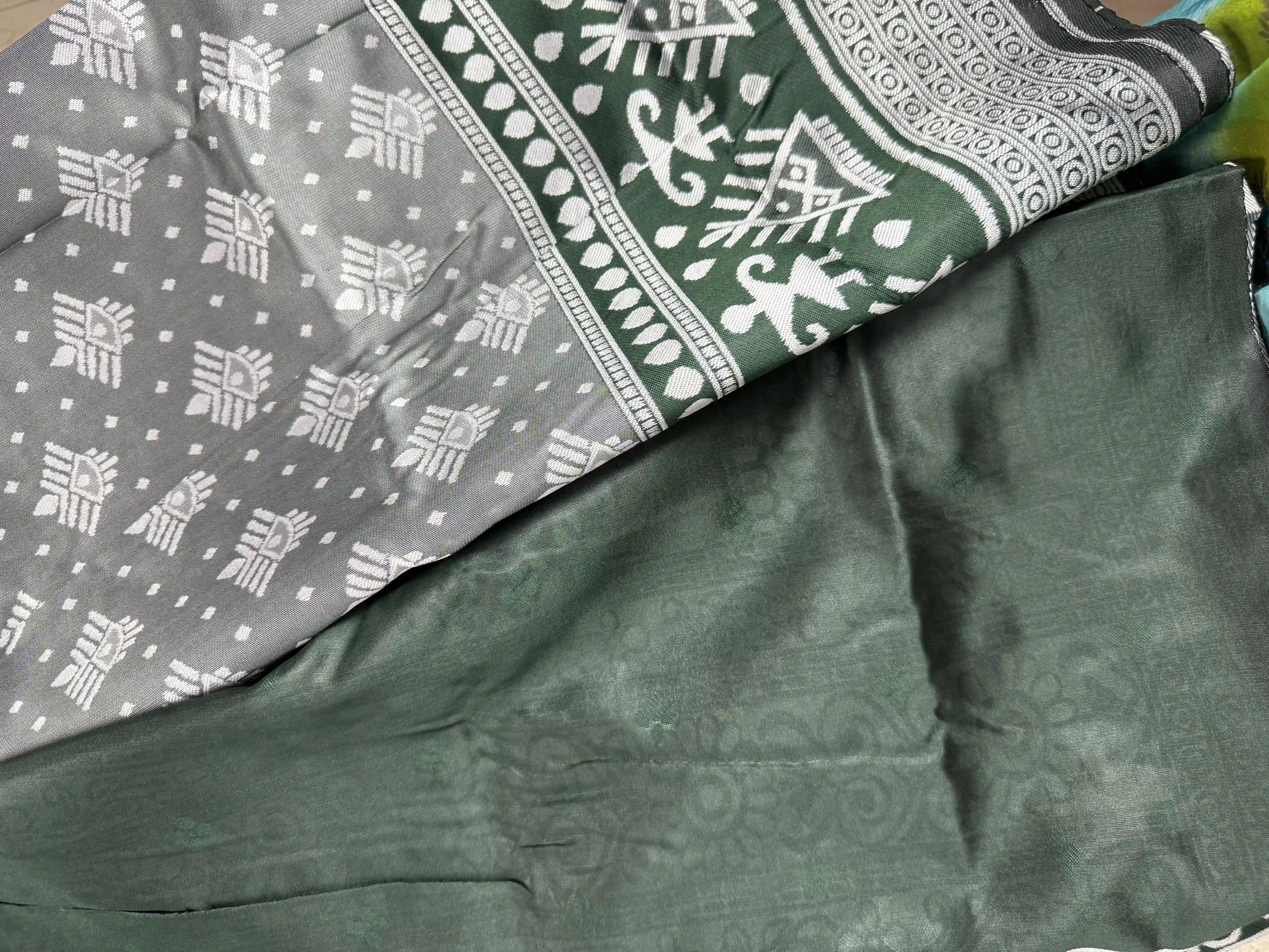 Winter Silk - Rich Dark Green Cotton Silk Saree with Silver Zari work