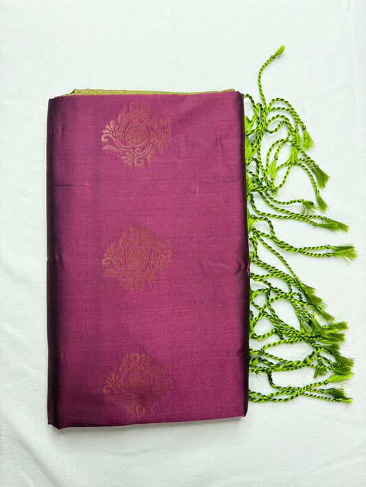Wine Red & Sage Green – Soft Silk Saree with Peacock Motifs -SKU: J4-003