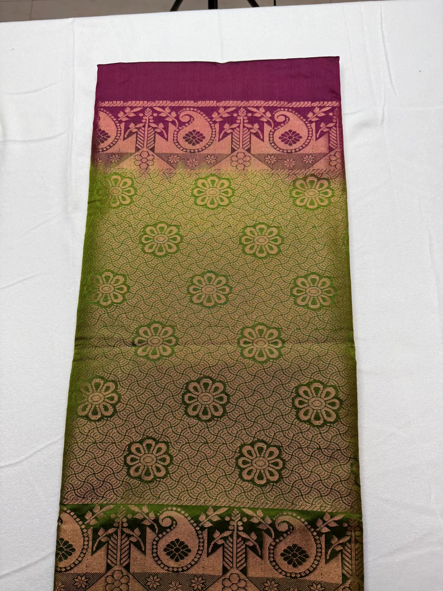 Wine Red & Sage Green – Soft Silk Saree with Peacock Motifs -SKU: J4-003