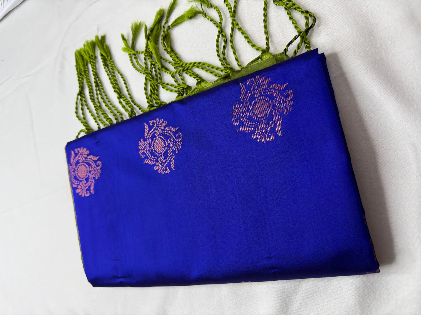 Royal Blue & Olive Green – Soft Silk Saree with Floral Pallu -SKU: J4-006