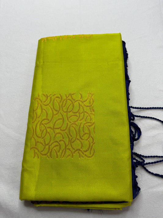 Vibrant Yellow & Blue – Soft Silk Saree with Floral Pallu -SKU: J4-008