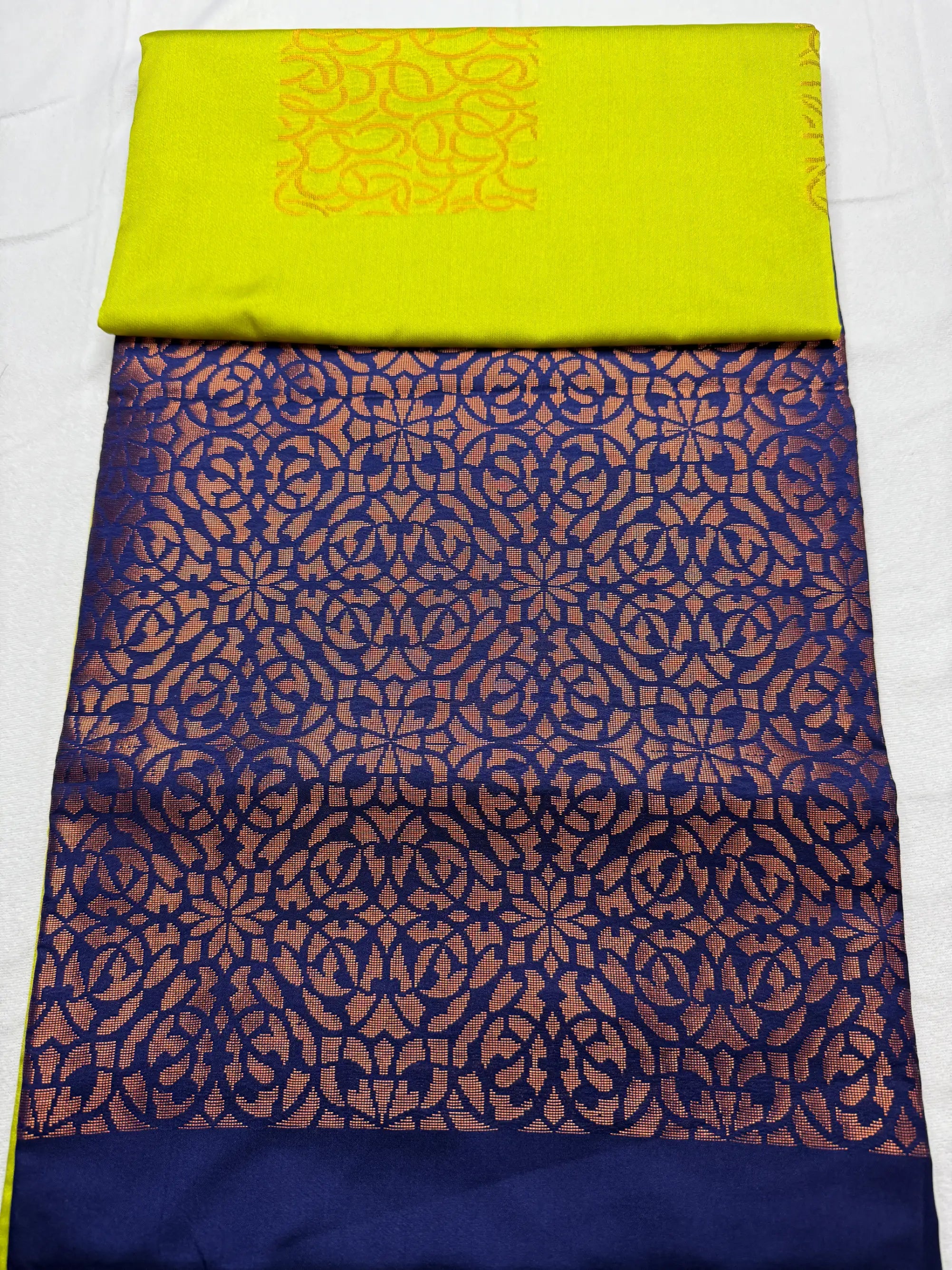 Vibrant Yellow & Blue – Soft Silk Saree with Floral Pallu -SKU: J4-008