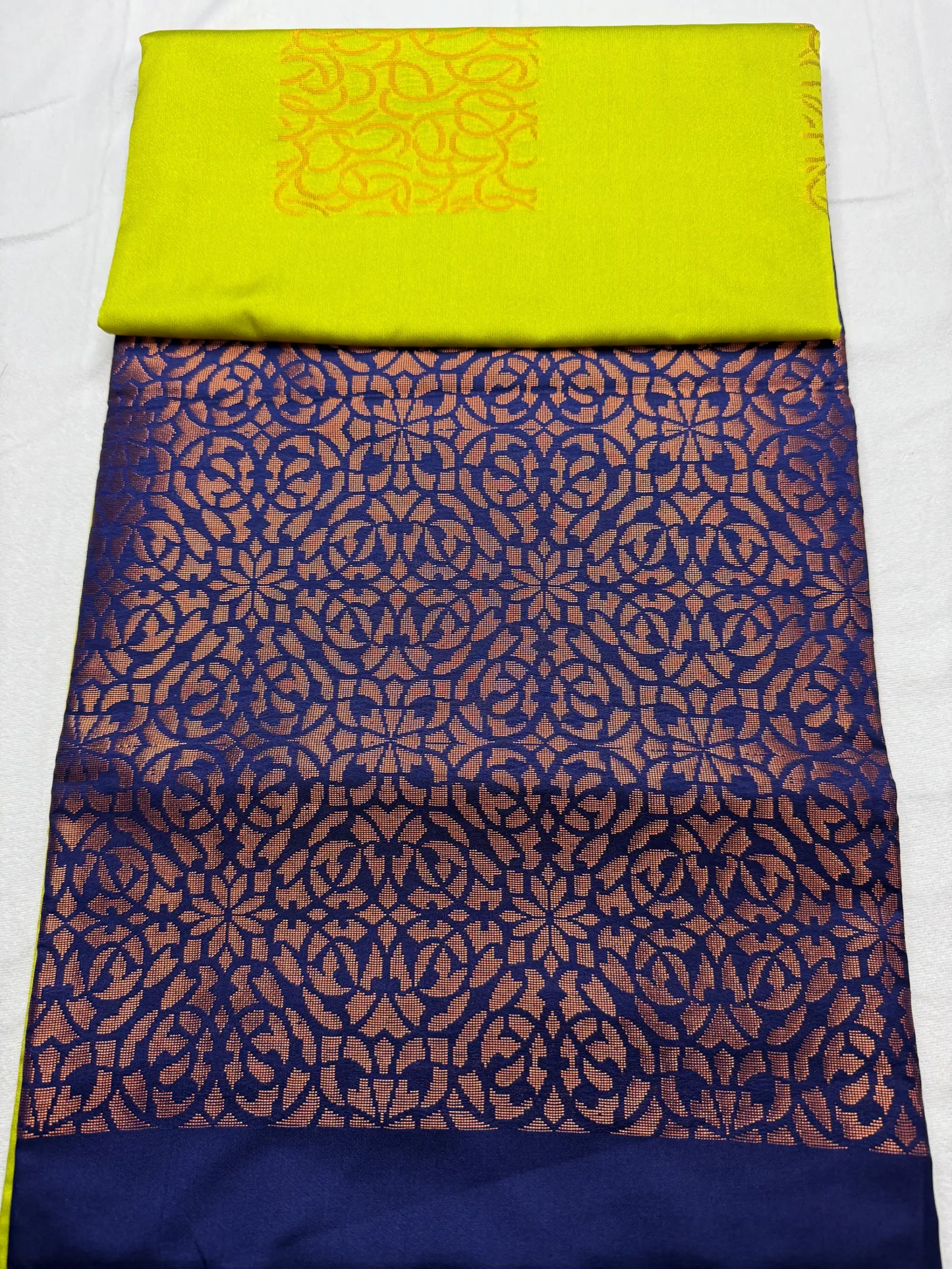 Vibrant Yellow & Blue – Soft Silk Saree with Floral Pallu -SKU: J4-008
