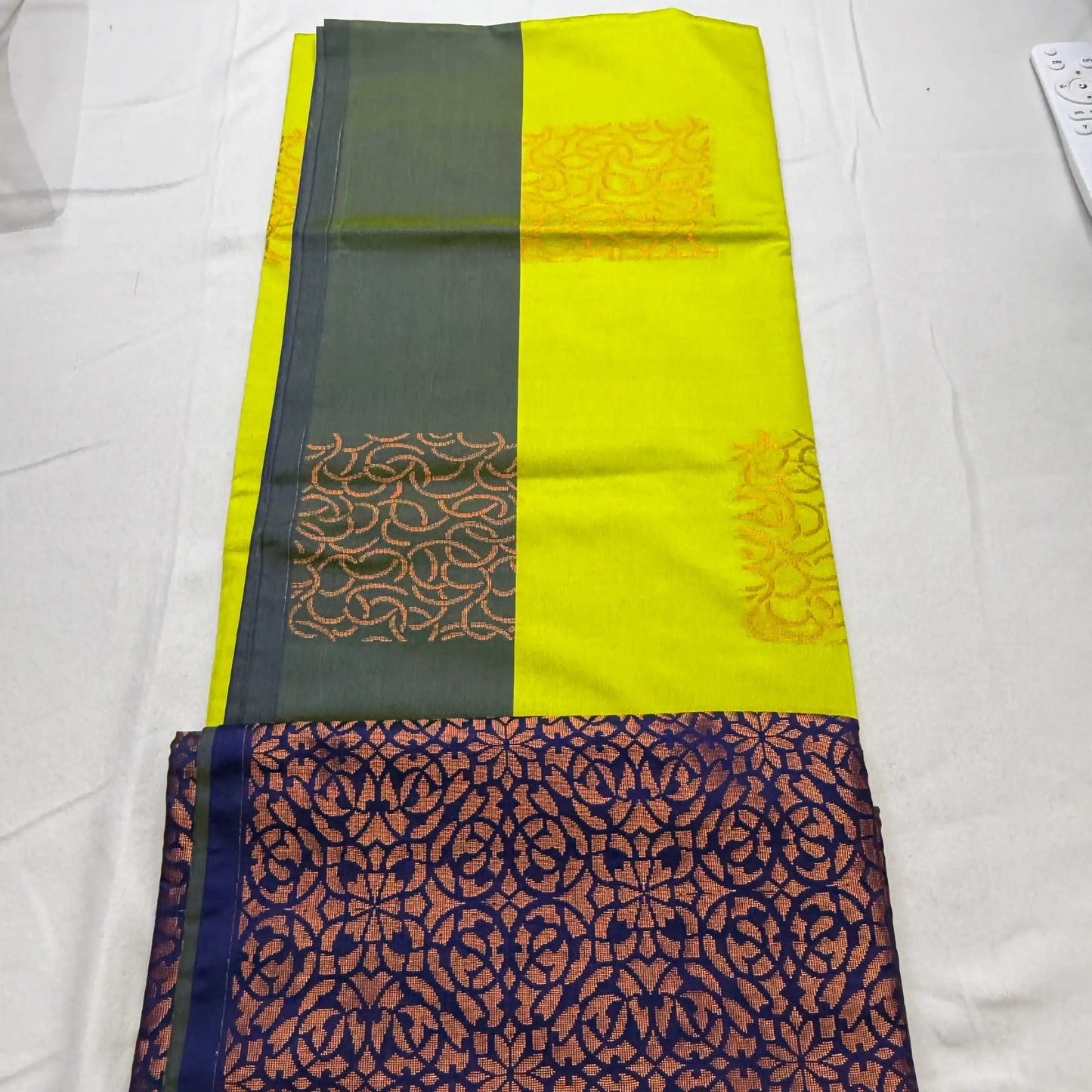 Vibrant Yellow & Blue – Soft Silk Saree with Floral Pallu -SKU: J4-008