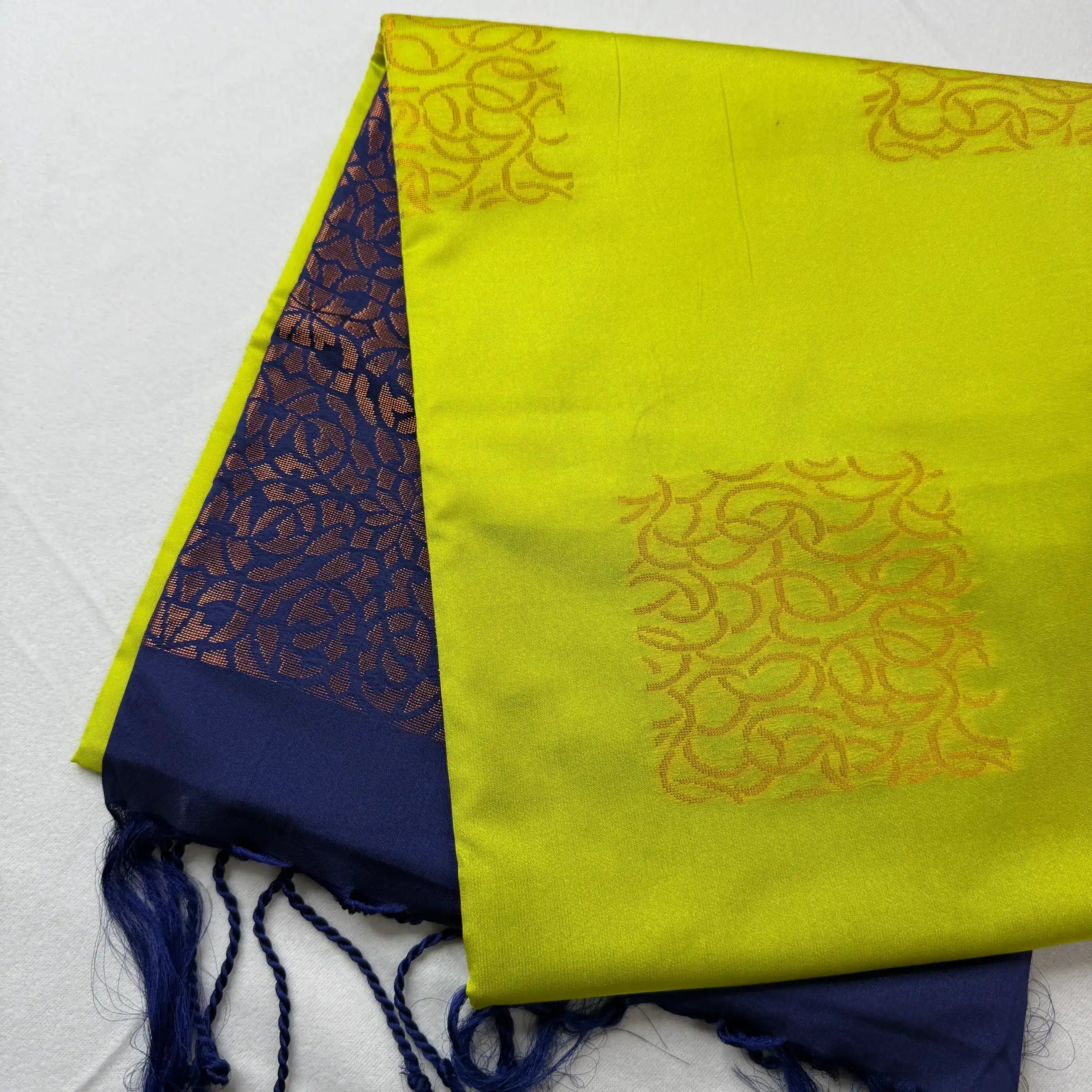 Vibrant Yellow & Blue – Soft Silk Saree with Floral Pallu -SKU: J4-008