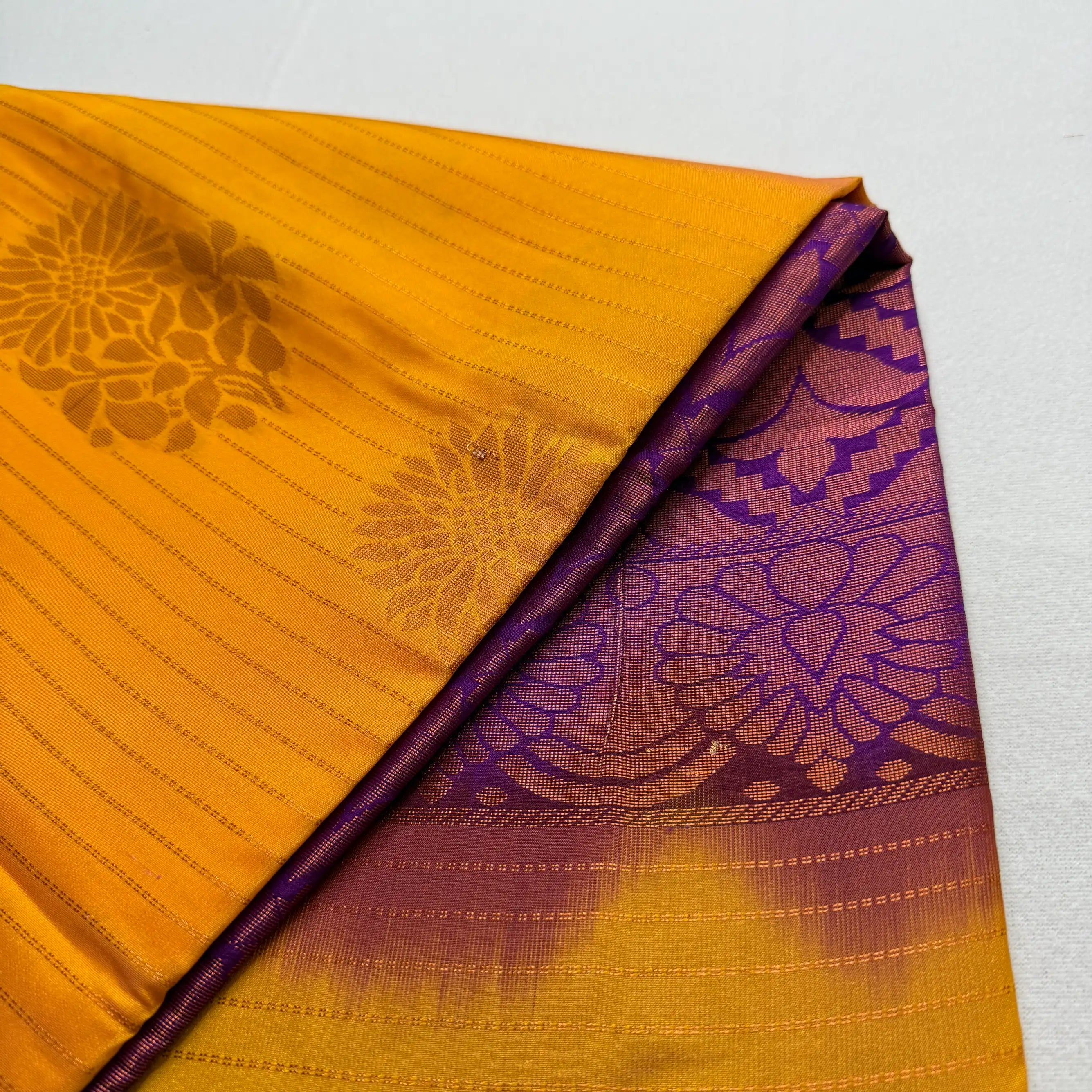 Vibrant Orange & Purple – Soft Silk Saree with Floral Pallu -SKU: J2-002