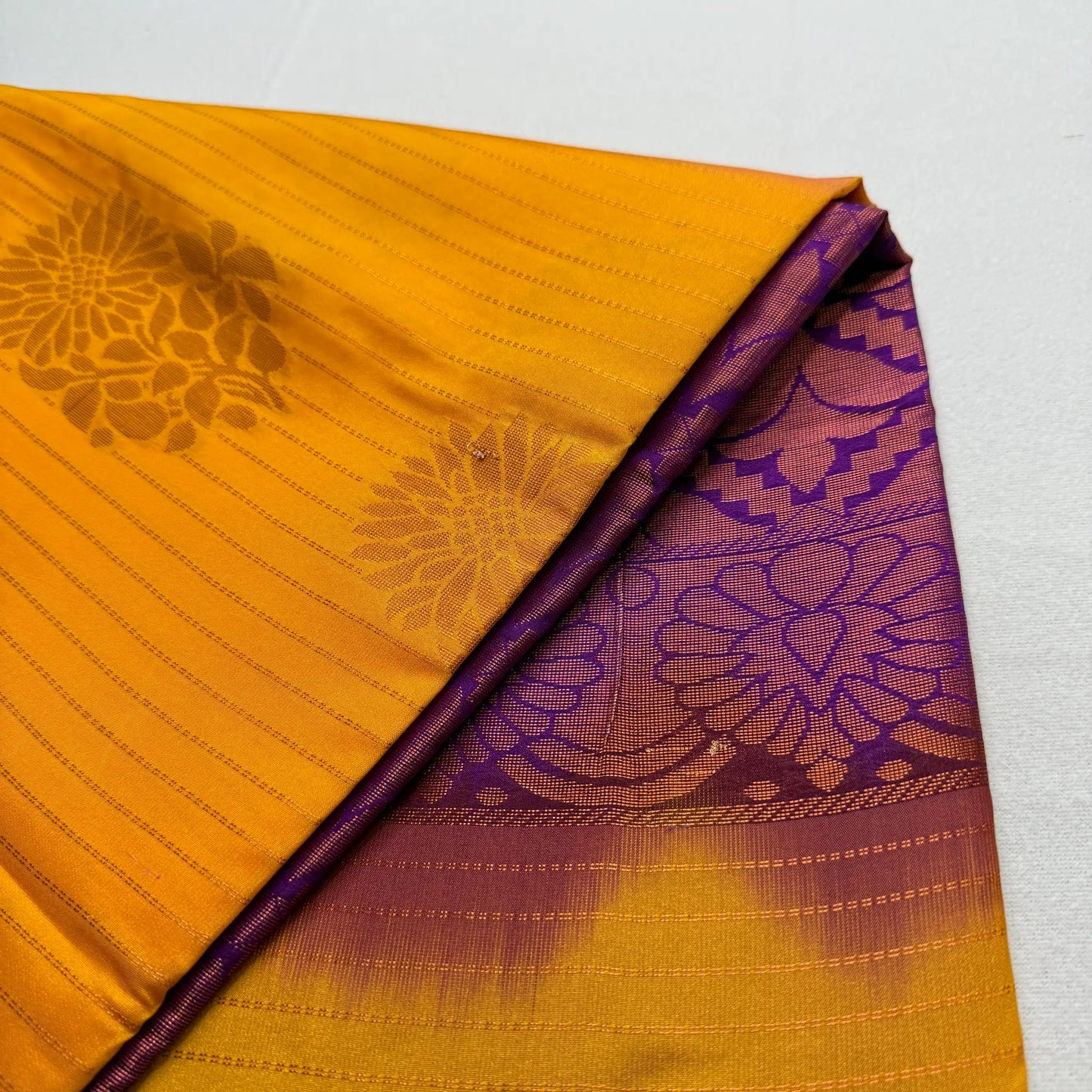 Vibrant Orange & Purple – Soft Silk Saree with Floral Pallu -SKU: J2-002