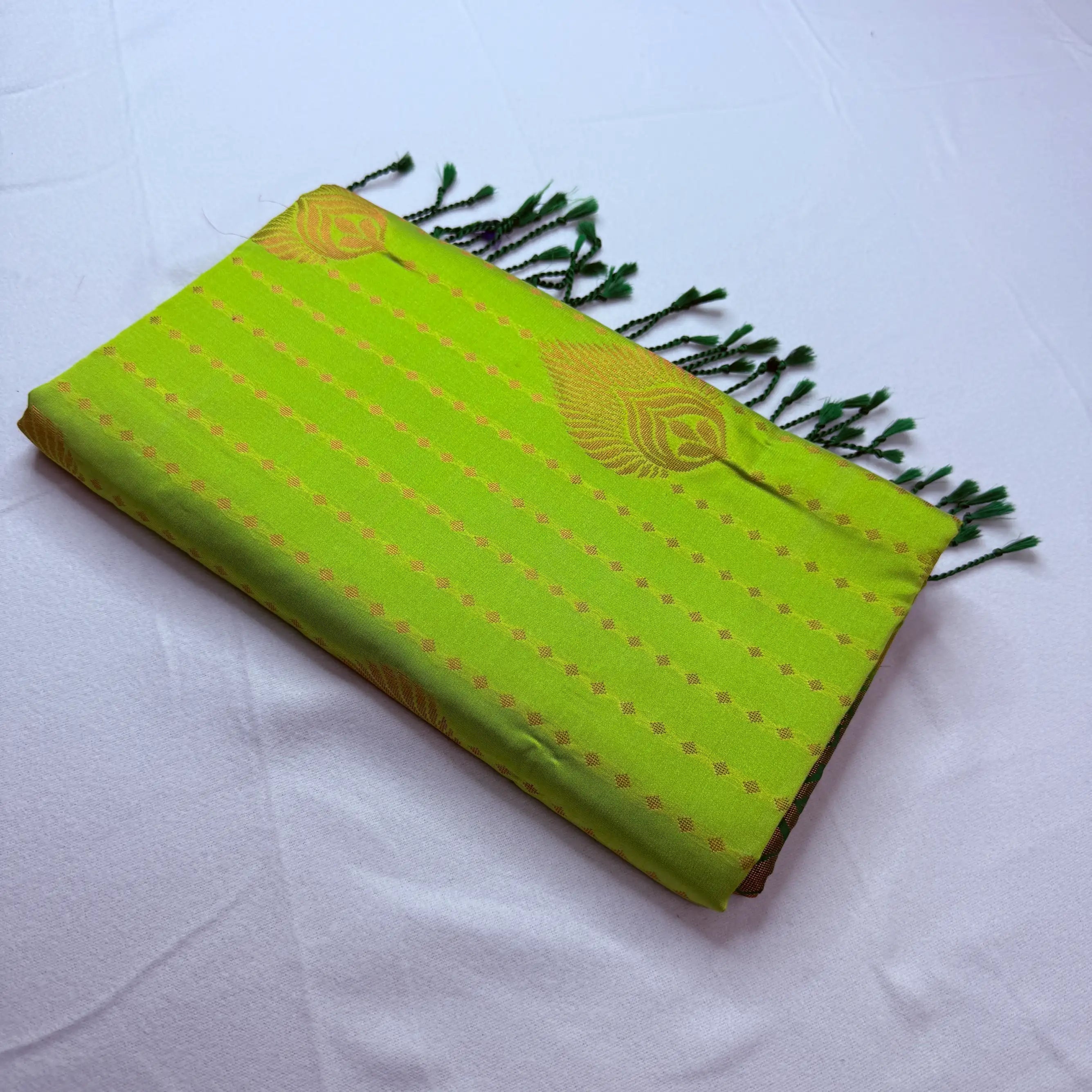 Neon Green & Bottle Green – Soft Silk Saree with Leaf Motifs -SKU: J2-001