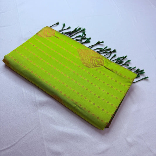 Neon Green & Bottle Green – Soft Silk Saree with Leaf Motifs -SKU: J2-001