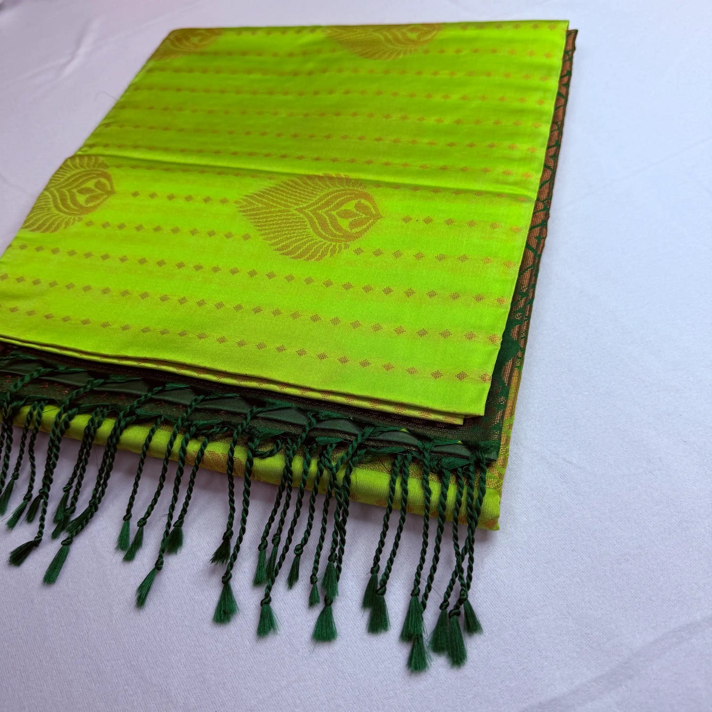 Neon Green & Bottle Green – Soft Silk Saree with Leaf Motifs -SKU: J2-001