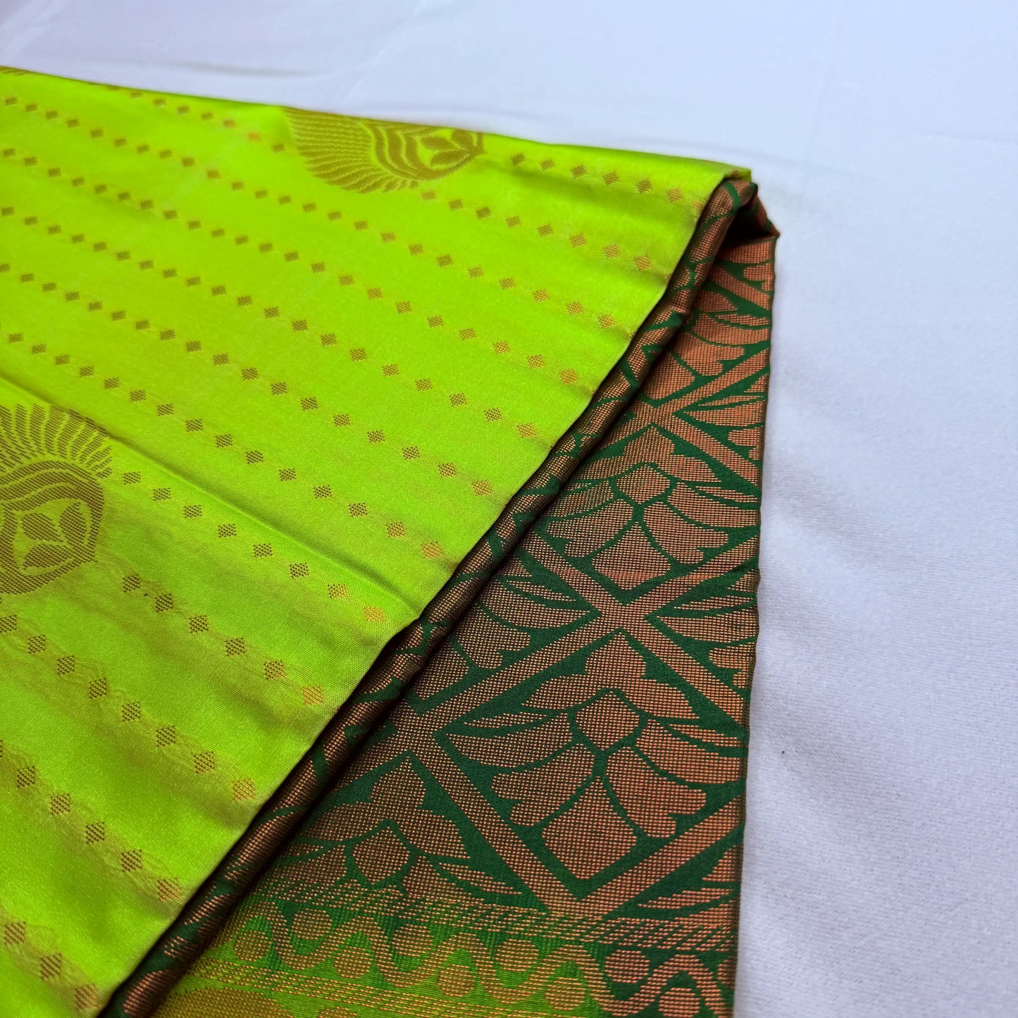 Neon Green & Bottle Green – Soft Silk Saree with Leaf Motifs -SKU: J2-001