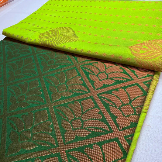 Neon Green & Bottle Green – Soft Silk Saree with Leaf Motifs -SKU: J2-001