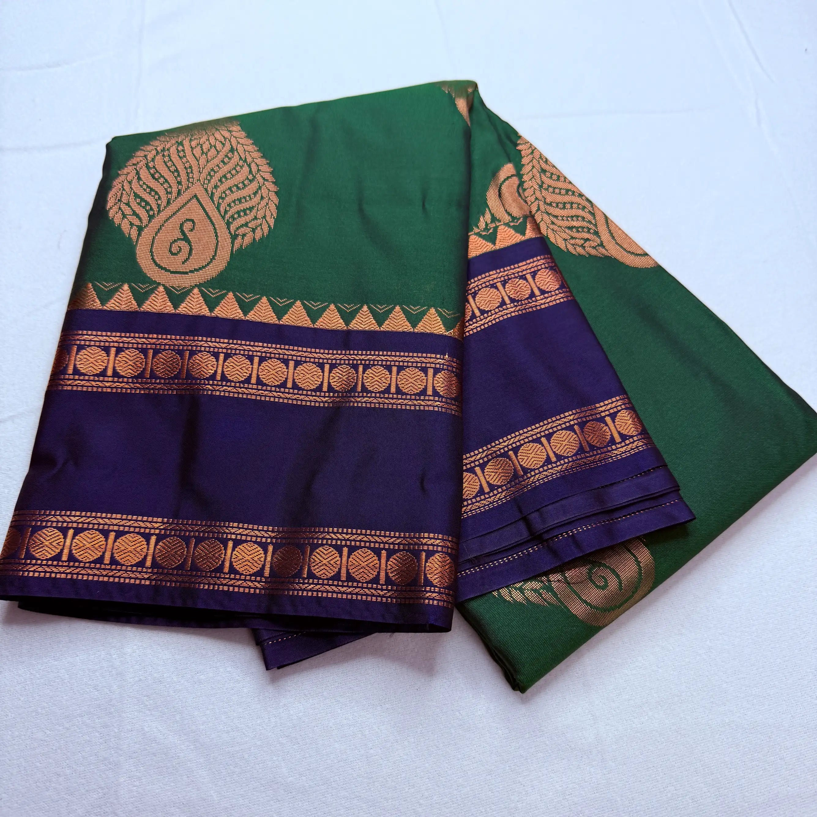 Forest Green & Purple – Soft Silk Saree with Paisley Motifs -SKU: I2-001