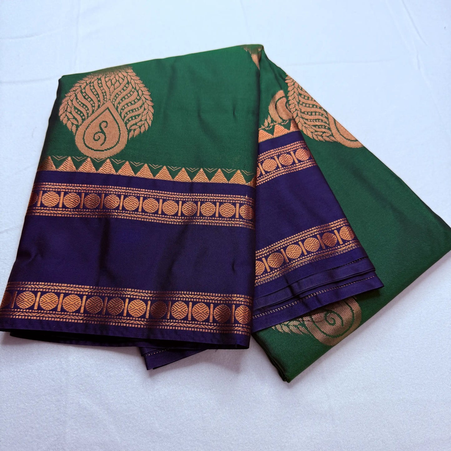 Forest Green & Purple – Soft Silk Saree with Paisley Motifs -SKU: I2-001