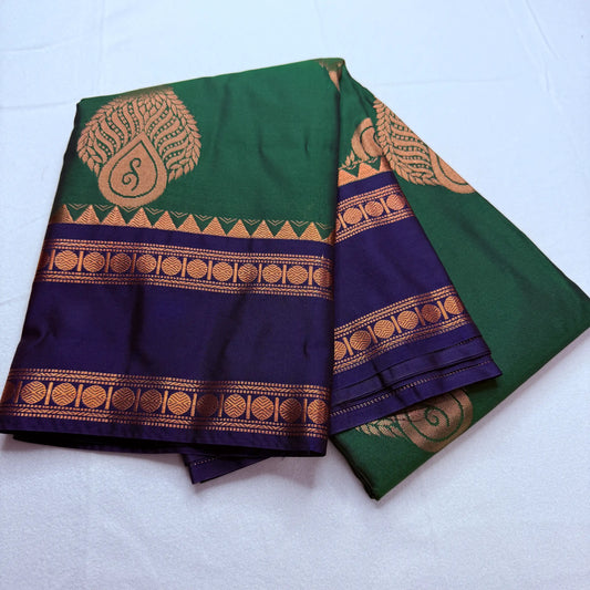 Forest Green & Purple – Soft Silk Saree with Paisley Motifs -SKU: I2-001