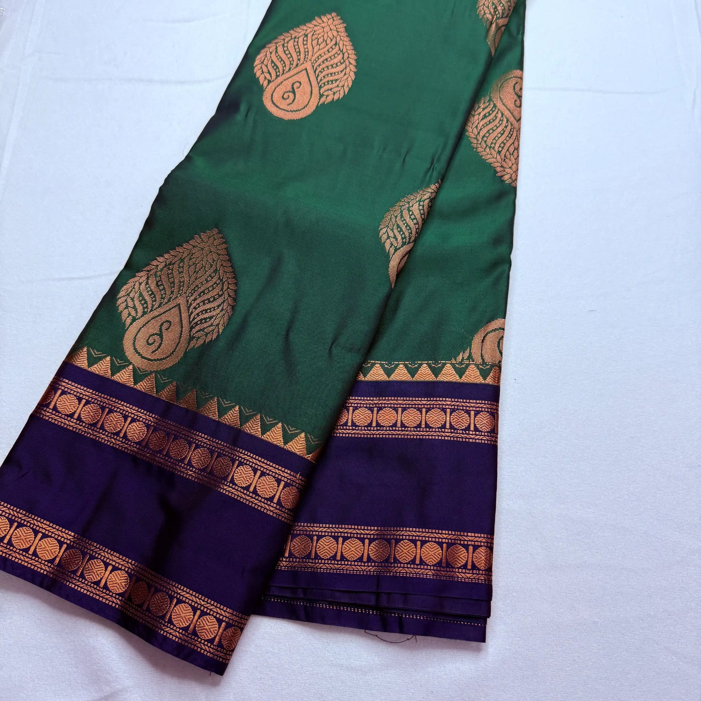 Forest Green & Purple – Soft Silk Saree with Paisley Motifs -SKU: I2-001