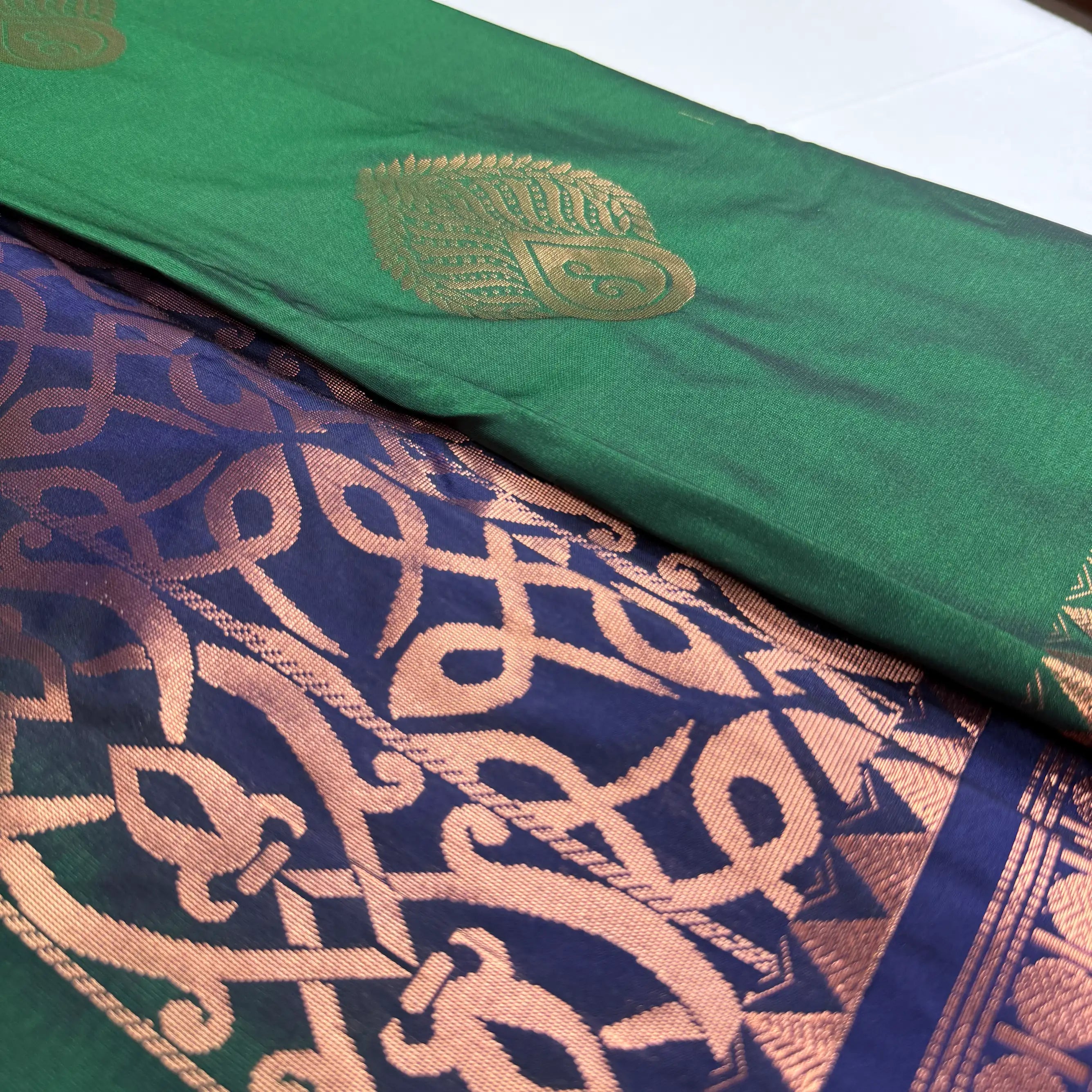 Forest Green & Purple – Soft Silk Saree with Paisley Motifs -SKU: I2-001