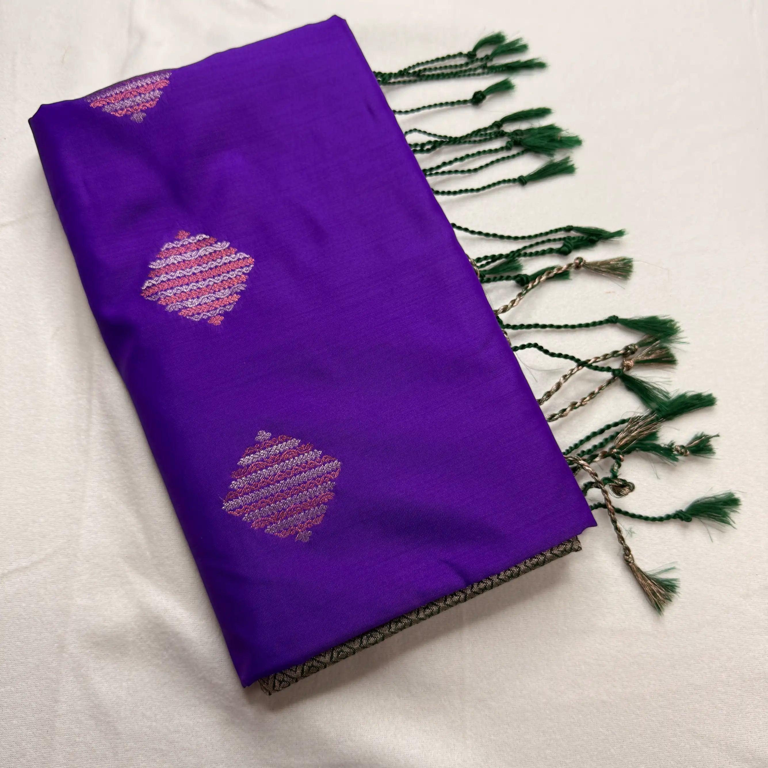 Royal Purple & Bottle Green – Soft Silk Saree with Geometric Pallu -SKU: I2-003