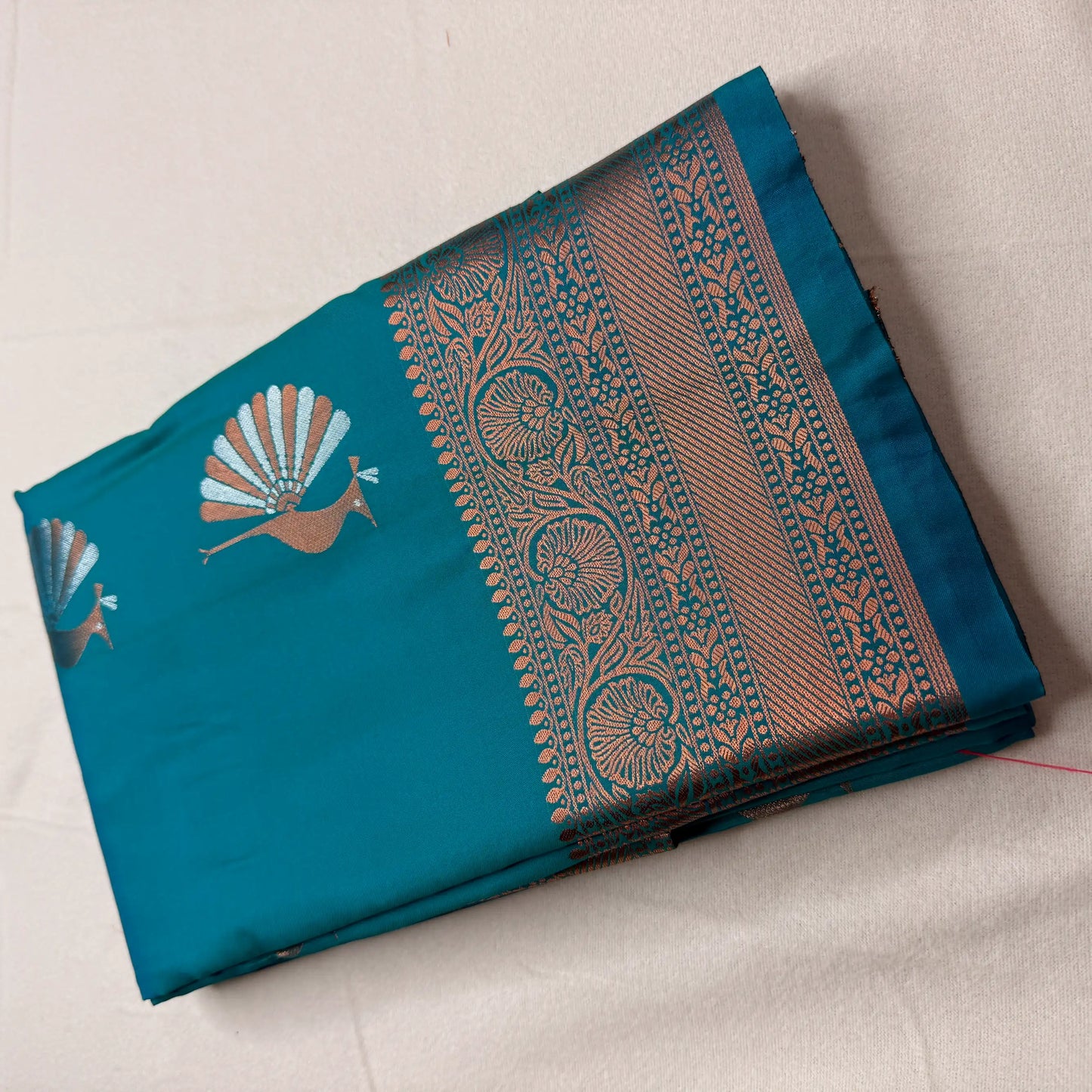 Peacock Blue & Gold – Semi Silk Saree with Woven Peacock Motifs -SKU: I2-002