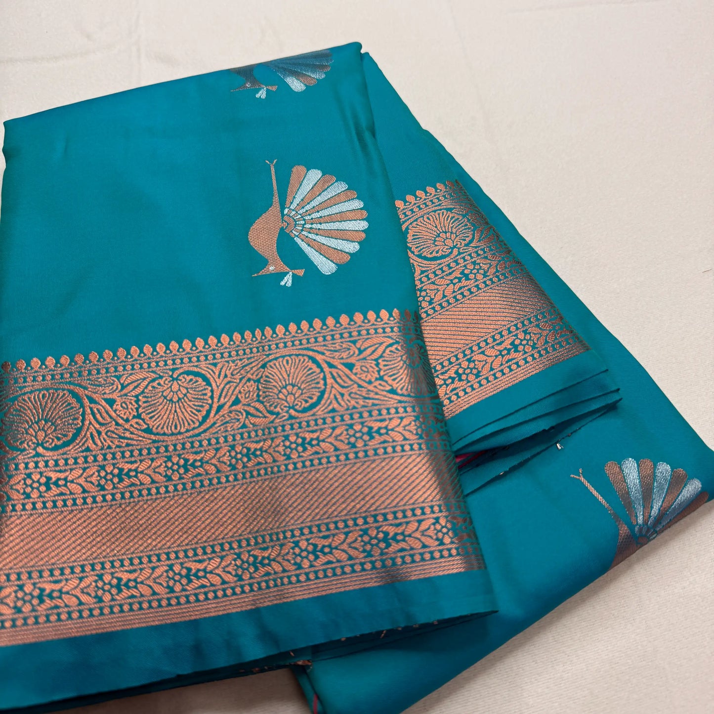 Peacock Blue & Gold – Semi Silk Saree with Woven Peacock Motifs -SKU: I2-002