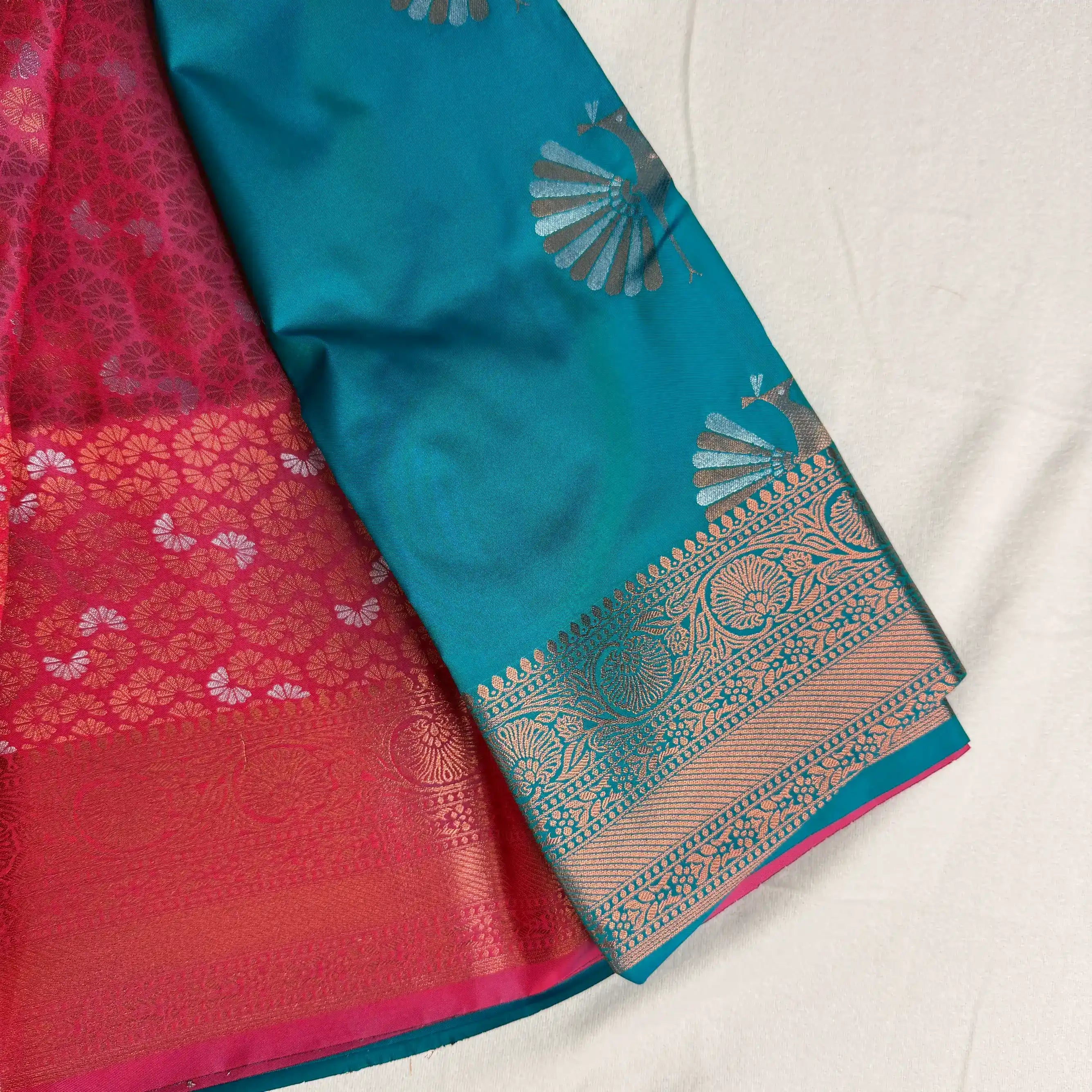 Peacock Blue & Gold – Semi Silk Saree with Woven Peacock Motifs -SKU: I2-002