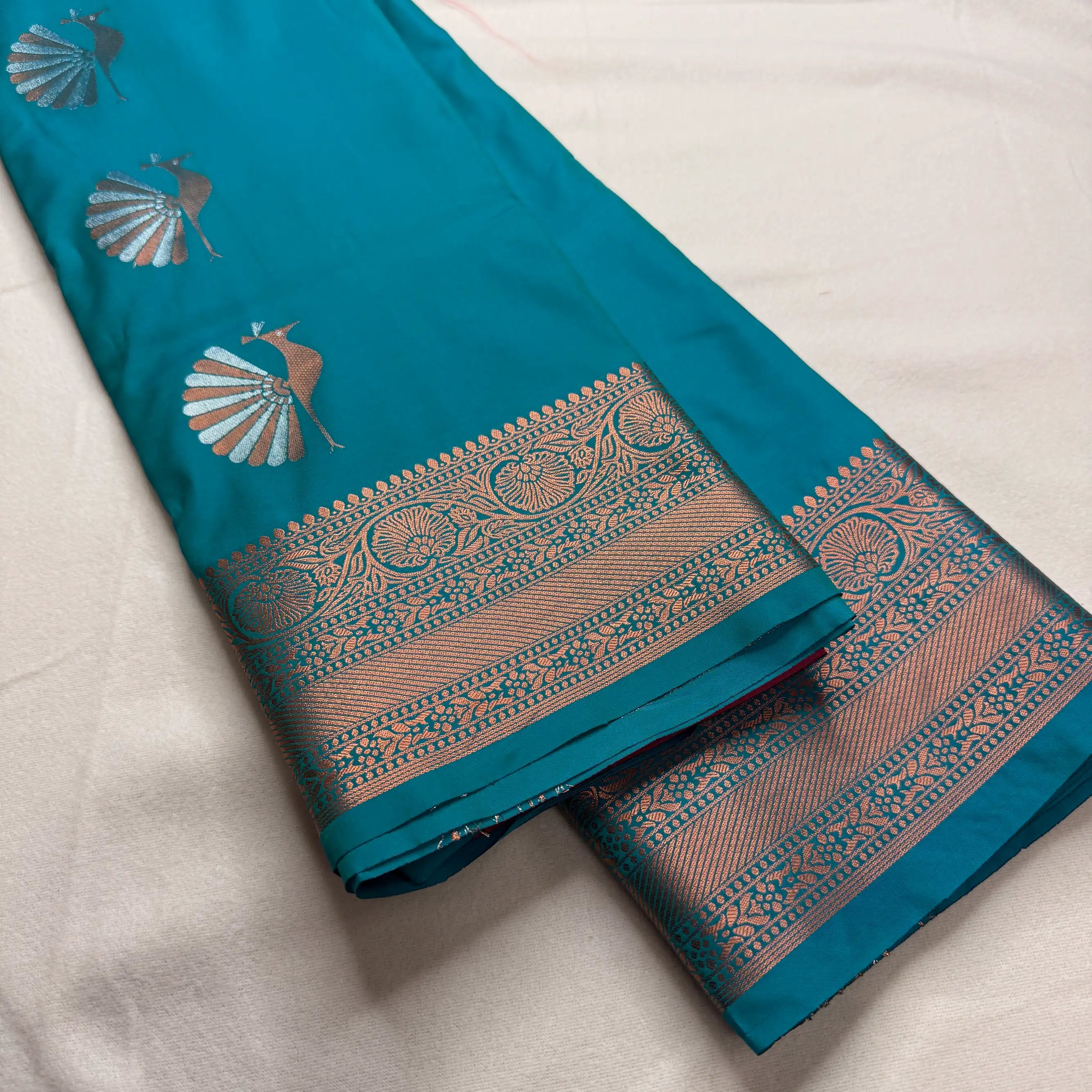 Peacock Blue & Gold – Semi Silk Saree with Woven Peacock Motifs -SKU: I2-002