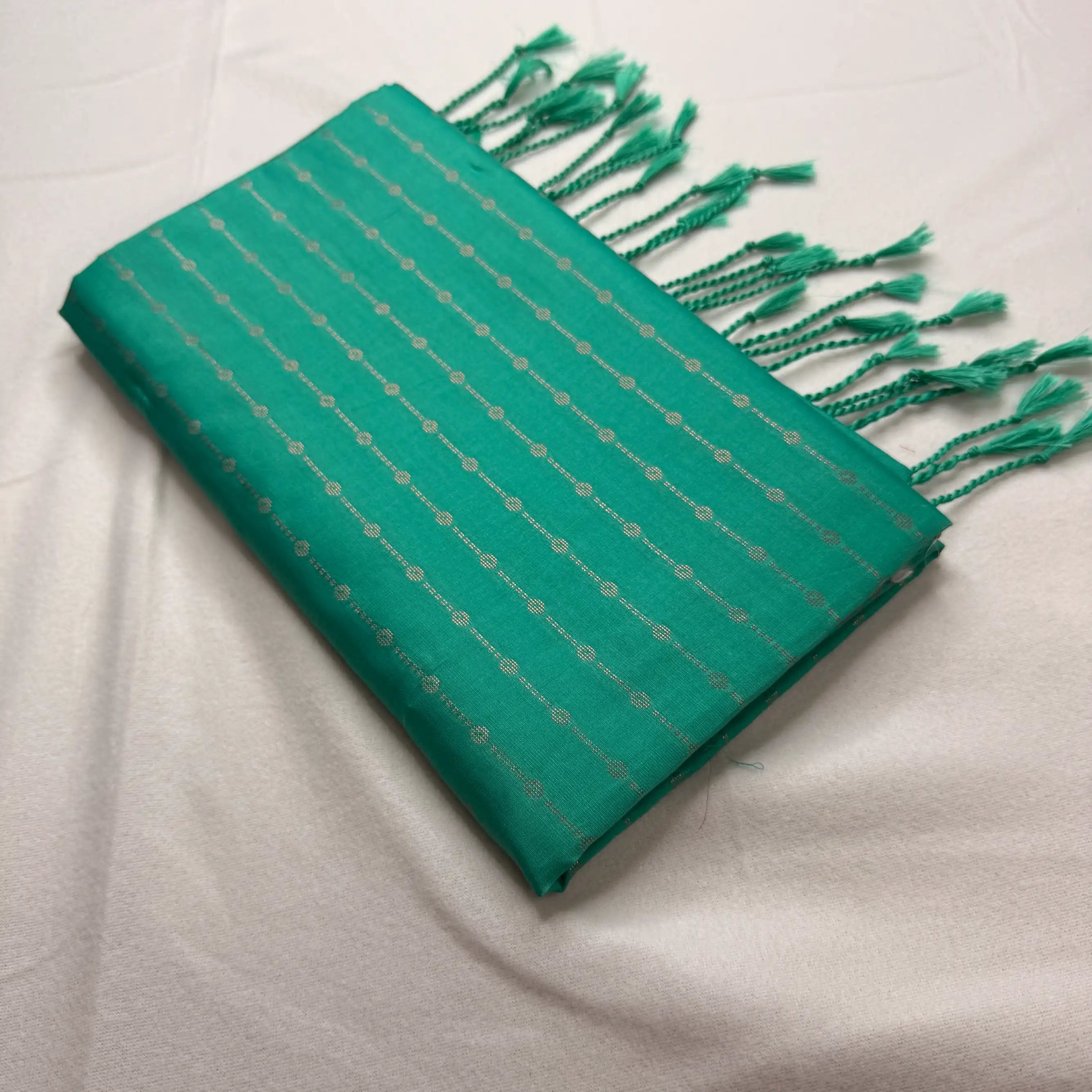 Vibrant Teal Green – Soft Silk Saree with Geometric Motifs -SKU: H2-004