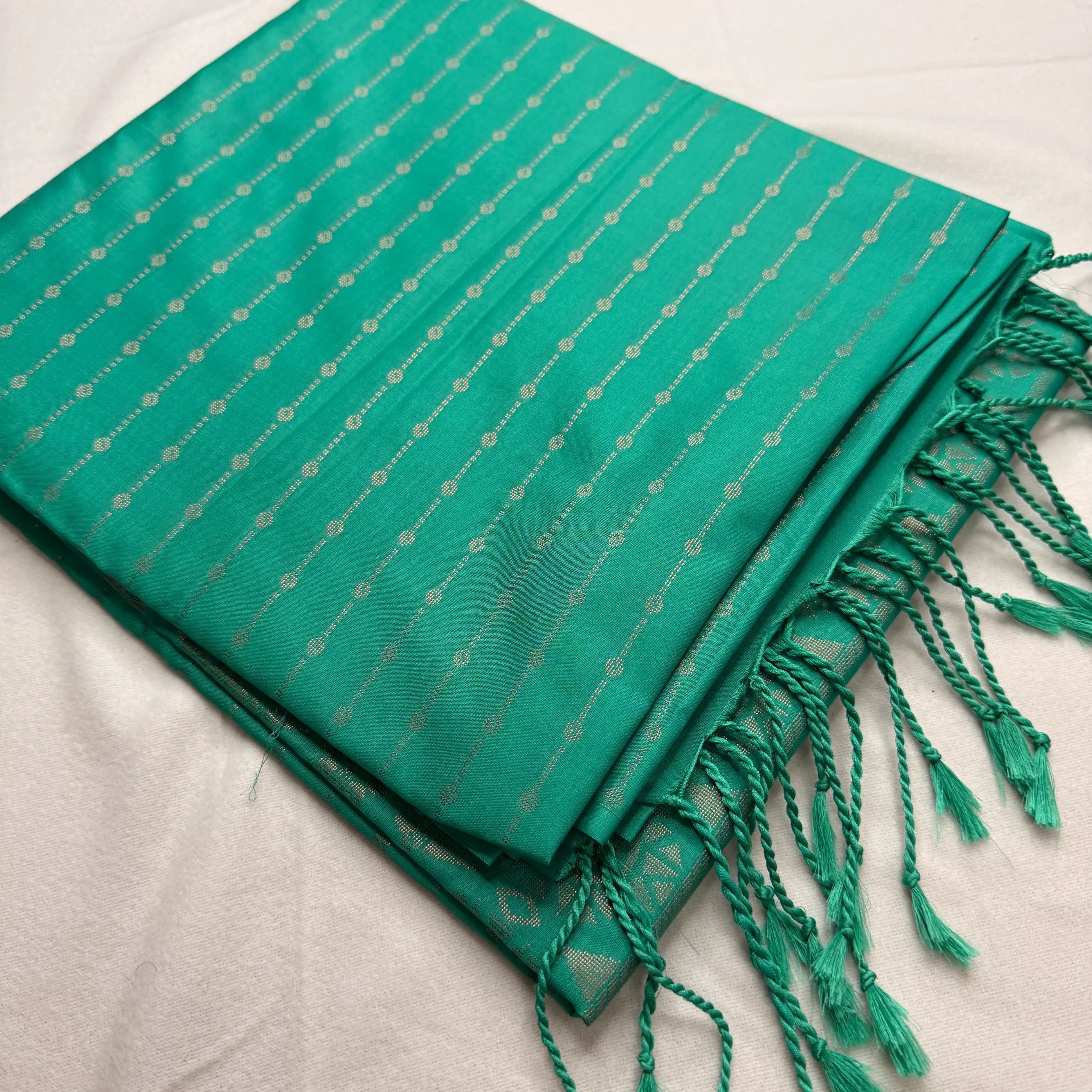 Vibrant Teal Green – Soft Silk Saree with Geometric Motifs -SKU: H2-004