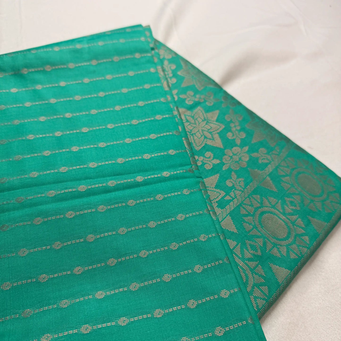Vibrant Teal Green – Soft Silk Saree with Geometric Motifs -SKU: H2-004