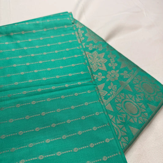 Vibrant Teal Green – Soft Silk Saree with Geometric Motifs -SKU: H2-004