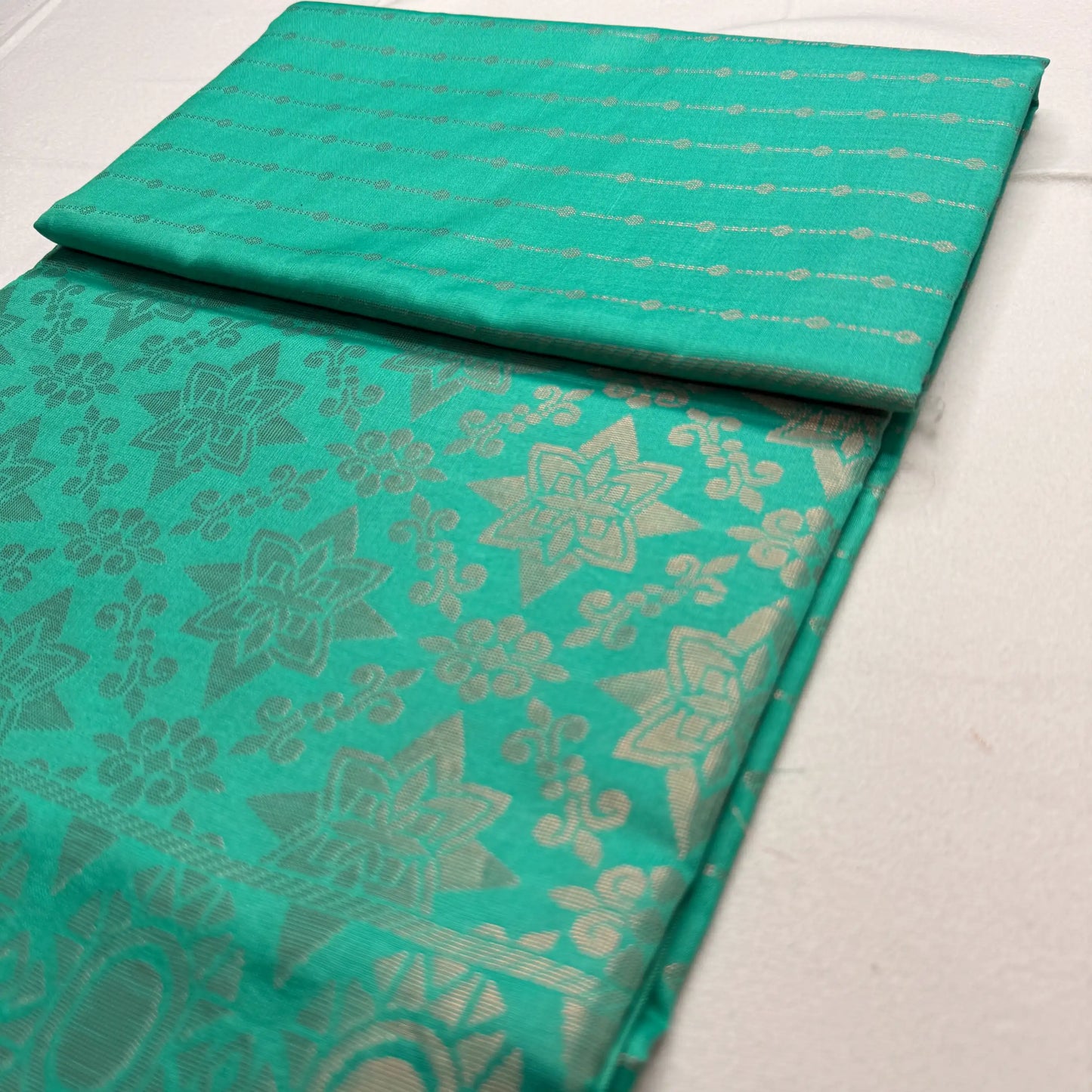 Vibrant Teal Green – Soft Silk Saree with Geometric Motifs -SKU: H2-004