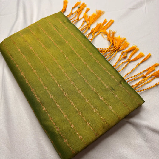 Serene Olive Green – Soft Silk Saree with Woven Motifs -SKU: H2-002