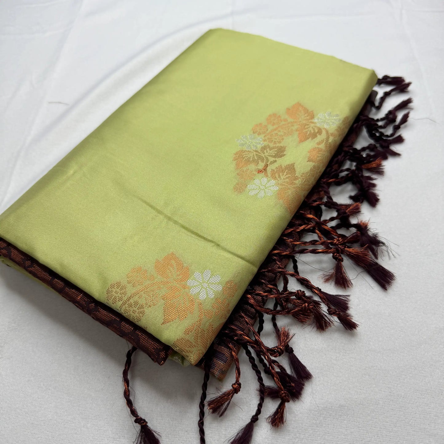Serene Green & Maroon – Soft Silk Saree with Floral Pallu -SKU: H3-002