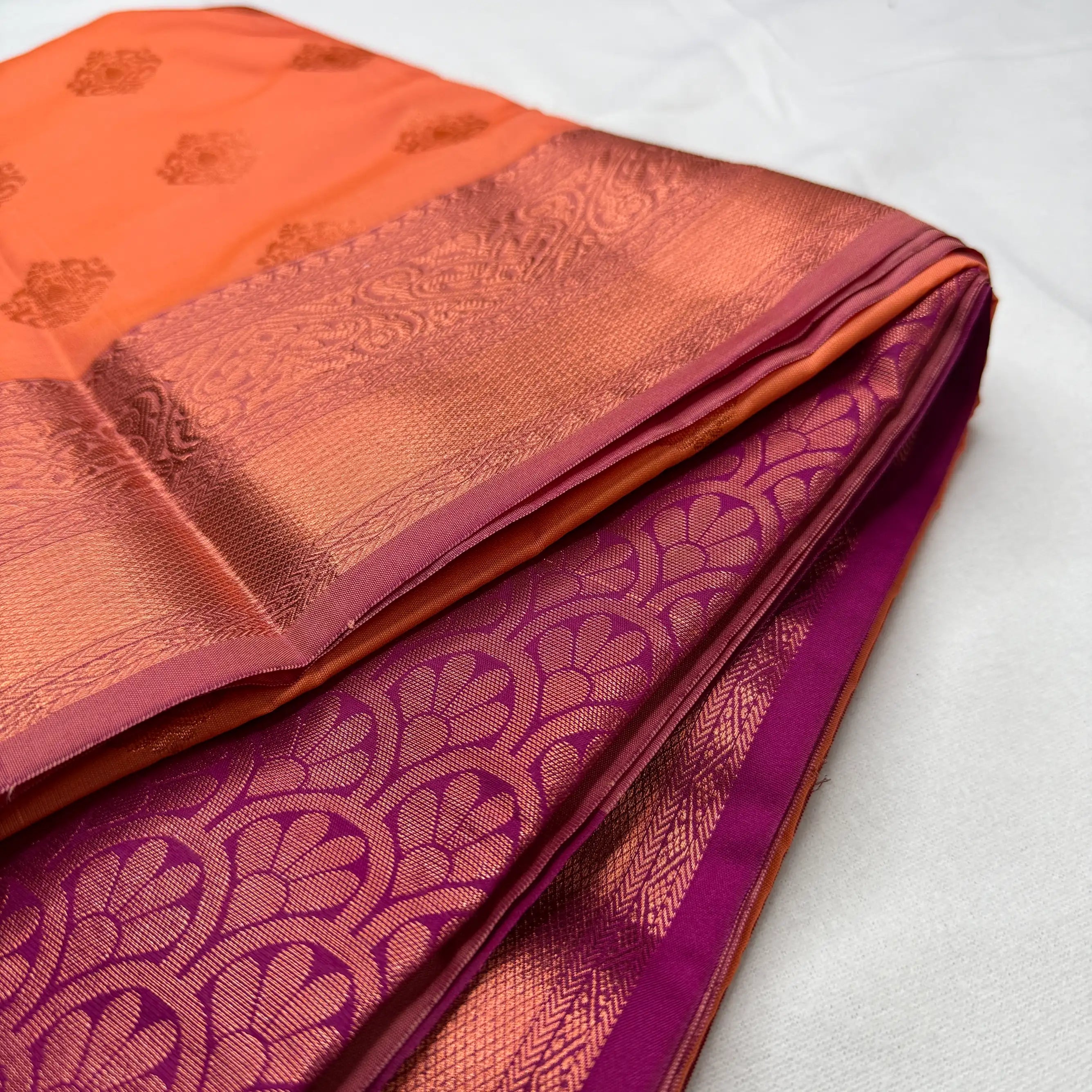 Soft Peach & Magenta – Soft Silk Saree with Floral Pallu -SKU: H3-001