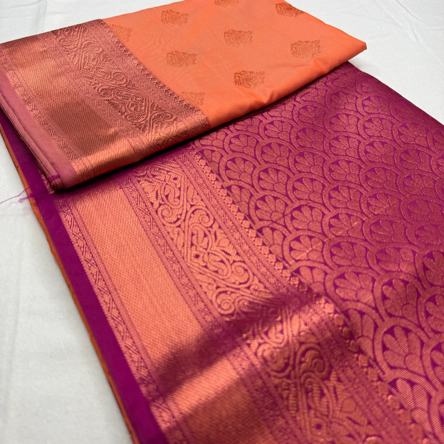 Soft Peach & Magenta – Soft Silk Saree with Floral Pallu -SKU: H3-001