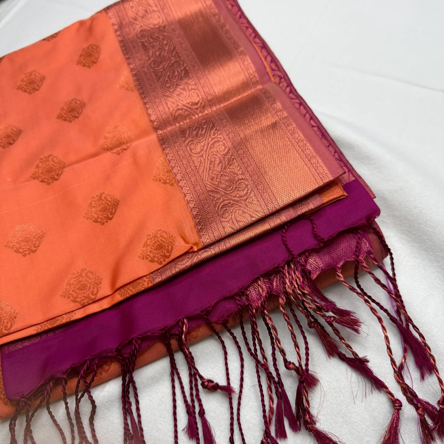 Soft Peach & Magenta – Soft Silk Saree with Floral Pallu -SKU: H3-001